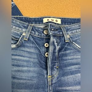 AMO Babe Jeans Something Blue Button Fly Ankle Straight Womens Sz 26 Raw Hem